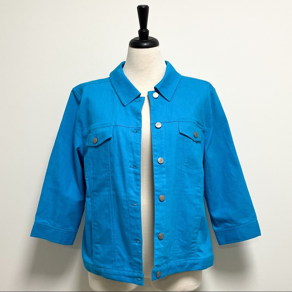 EUC Denim & Co Blue 3/4 Sleeve Button Stretch - Picture 2 of 7
